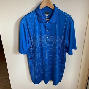 Greg Norman Golf Shirt Play Dry Performance Sz Large Blue Geometric Pattern